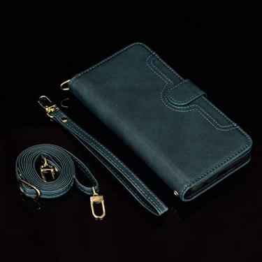 Imagem de Estojo com alça de ombro para Galaxy Z Fold 4 Cobertura completa de couro flip para Galaxy Z Fold 3 2 Estojo de telefone Carteira Suporte Slot para cartão, verde, para galaxy Z Fold 4