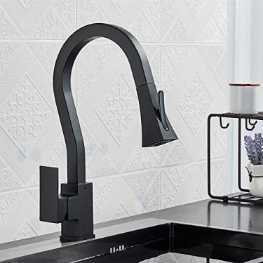 Imagem de Guindaste de água quente e fria torneira de cozinha montada no convés torneiras de cozinha retráteis preto torneira pia misturador duas funções alça única, preto fosco, tamanho único