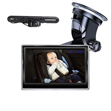 Imagem de XRC TECH Monitor HD de 5 polegadas, câmera de carro de bebê 1080p, espelho de bebê para banco traseiro de carro, espelho de banco traseiro, câmera de visão noturna clara, kit de segurança de viagem para recém-nascidos
