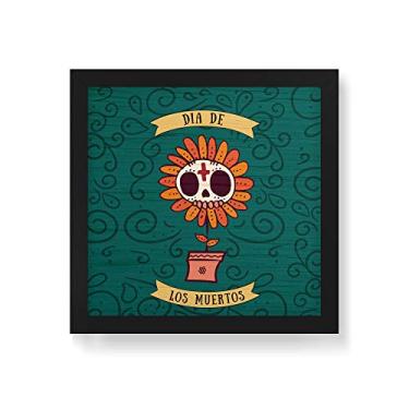 Imagem de Arte Maníacos Quadro Decorativo em Madeira Dia de Los Muertos Flor - 30x30cm (Moldura caixa em laca preta)