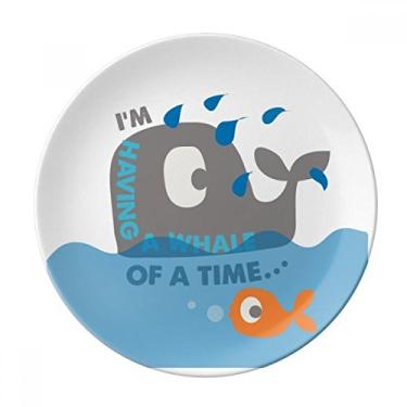 Imagem de Prato ilustrado de baleia azul de porcelana decorativa Salver Prato de jantar