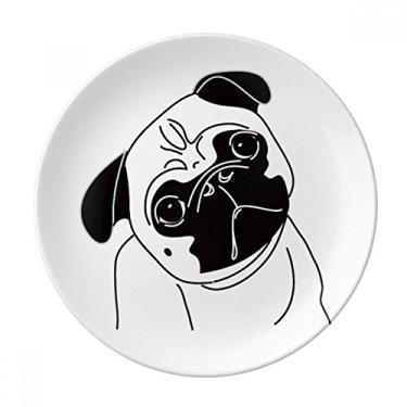 Imagem de Prato de ilustração de cachorro de desenho preto decorativo de porcelana salver louça de jantar