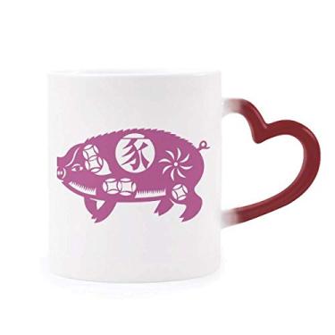 Imagem de Caneca de grés com estampa de animal do zodíaco chinês sensível ao calor com mudança de cor vermelha