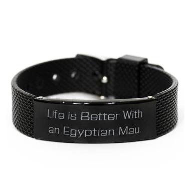 Imagem de SpreadPassion Life is Better with an. Pulseira de malha de tubarão preto gato Mau egípcio, presentes perfeitos para gatos Mau egípcios, pulseira gravada para amantes de gatos