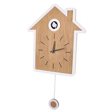Imagem de Relógio de parede cuco moderno criativo relógio de pêndulo simples de madeira pendurado com vozes de pássaros naturais ou decoração de casa chamada cuco para sala de estar(01)