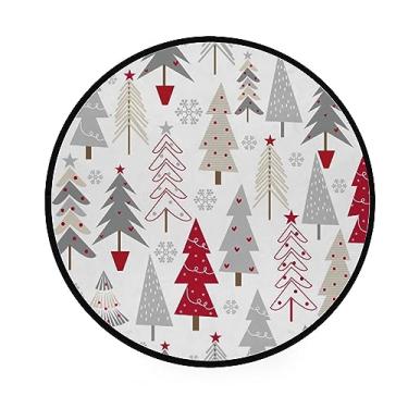 Imagem de Tapete redondo de árvore de Natal vermelho cinza de 91 cm para quarto, sala de estar, tapete grande antiderrapante para sala de jantar, banheiro, cozinha, círculo, tapete de estudo, jogando