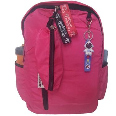 Imagem de Mochila Escolar Feminina Kit Estojo e Chaveiro Pink ZC8006