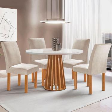 Imagem de Mesa de Jantar 4 Lugares Kansas/Canela com Vidro Cinamomo/Off White/Suede Bege 17992 - Cel Móveis