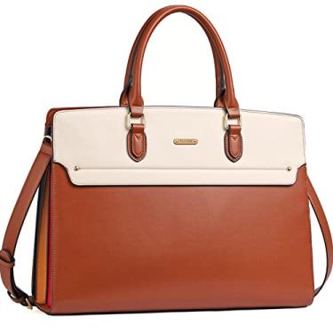 Imagem de Telena Bolsa feminina para laptop, bolsa de ombro de 15,6 polegadas, pasta de couro para mulheres, bolsas de mão de grande capacidade, Z-marrom/bege, Pasta moderna para laptop