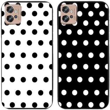 Imagem de 2 peças preto branco bolinhas impressas TPU gel silicone capa de telefone traseira para Motorola Moto todas as séries (Moto G32)