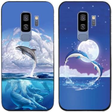 Imagem de 2 peças de capa de telefone traseira de silicone em gel TPU impresso golfinhos para Samsung Galaxy todas as séries (Galaxy S9 Plus / S9+)