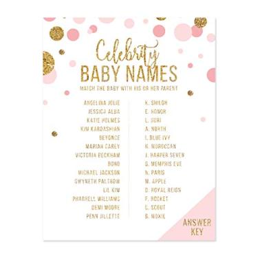 Imagem de Andaz Press Blush Pink Gold Glitter Girl Baby Shower Party Collection, Jogos, Atividades, Decorações, Cartões de Jogo de Nomes de Celebridades, Pacote com 20