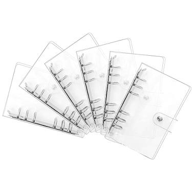 Imagem de 6 peças A6 PVC 6 anéis, anel redondo macio, pasta de folhas soltas com fecho de botão de pressão, protetor transparente, agenda recarregável para reuniões, viagens, material de escritório
