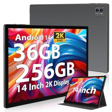 Imagem de Tablet 2025 14 polegadas Android 14 tablets, tela 2K, armazenamento de 256 GB (expansão para 1 TB), 36 GB (12 + 24) RAM, bateria 9600 mAh 18 W PD carregador rápido, CPU de 8 núcleos, 4 alto-falantes