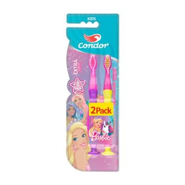 Imagem de Condor, Escova de Dente Infantil, Barbie Kids, 2 a 4 anos, Cerdas Extramacias, Cerdas Frontais Altas, Cabeça P, Multicor, Leve 2 Pague 1