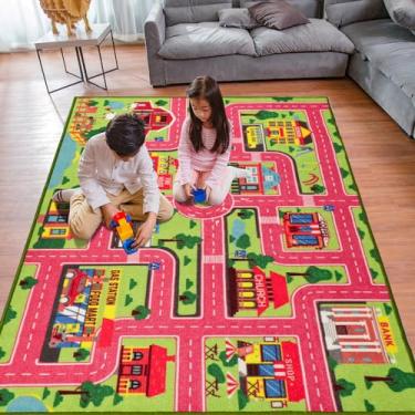 Imagem de Tapete infantil 150 cm x 100 cm, tapete de carro para carros infantis, mapa de estrada da cidade antiderrapante para sala de jogos, quarto, meninos, tapete de brinquedo para crianças (149 x 39,4