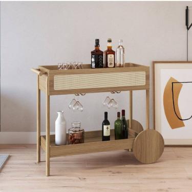 Imagem de Carrinho Bar 1 Gaveta 112cm com Porta Taças Palhinha Pé Madeira Oslo Hanover