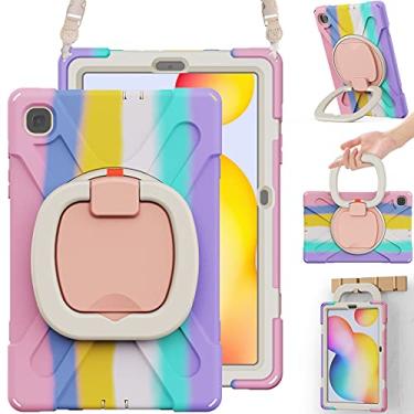 Imagem de BRAECN Capa para Galaxy Tab S6 Lite 10,4" - Capa de silicone resistente com suporte de caneta S, suporte estável, alça de mão de 360 graus, alça de ombro para Samsung Galaxy S6 Lite SM-P610/P615 - Rosa colorida