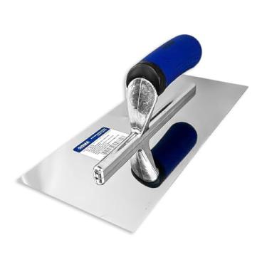 Imagem de Desempenadeira De Aço Inoxidável Pro Lisa 12X28cm Roma Para Massa Corrida Gesso Acabamento Pintor 66010 Profissional