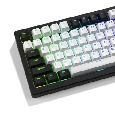 Imagem de GMKWTL XVX teclas brancas e pretas, brilho através de teclas PBT perfil cereja, conjunto de teclas personalizadas Doubleshot 124 teclas, compatibilidade universal para 60%, 65%, 75%, 100% teclado
