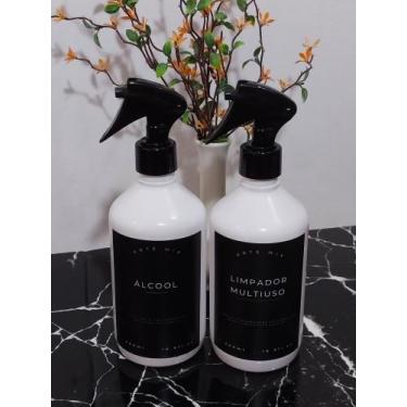 Imagem de Conjunto de Frascos Pet 500ml Branco, Kit Limpeza, Limpador Multiuso e
