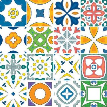 Imagem de Adesivo de Azulejo - Ladrilho Hidráulico - 10cm x 10cm - 16un - 383Azp