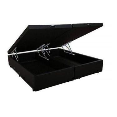 Imagem de Base Cama Box Baú Bipartido Queen Size Material Sintético Preto 43x158