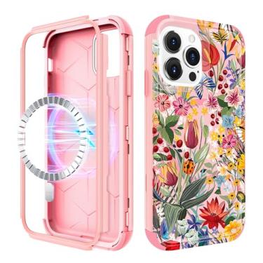Imagem de LISEVO Capa para iPhone 15 Pro Max - Compatível com MagSafe Women Cute Girls Magnetic Protective Phone Cover Girly Pretty Flower Heavy Duty à prova de choque Funda para Apple 15 Pro Max Cases