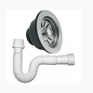 Imagem de Válvula Pia Cozinha Americana Inox + Sifão Flexível - Ferja