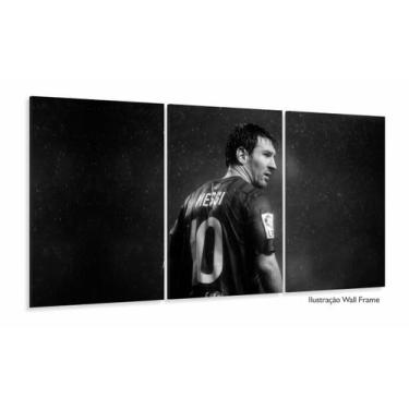 Imagem de Quadro Lionel Messi Preto e Branco decorativo 3 peças 120x60 em tecido