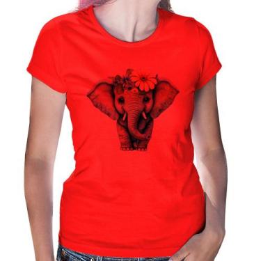 Imagem de Baby Look Elefante E Flores - Foca na Moda, Vermelho, M