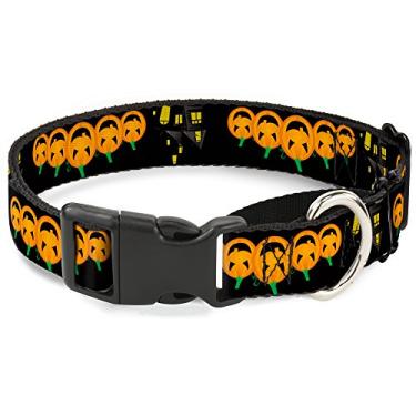 Imagem de Buckle-Down MGC-W31011-M Jack-O'-Lanterns/Haunted House Coleira para cachorro martingale preto/amarelo, média