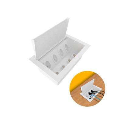 Imagem de Caixa de Tomada Branca Para Embutir Em Mesa E Painel Com 4 Tomadas E 4