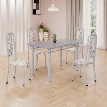 Imagem de Conjunto de Mesa Retangular 120x75cm Tampo Granito Ocre 4 Cadeiras Lav