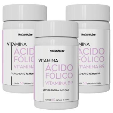 Imagem de Kit Combo 03 UND Acido Fólico Vitamina B9 180 Cápsulas  Natunéctar