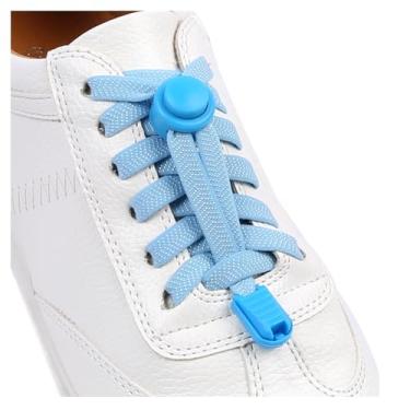 Imagem de ZHENTOR Cadarços elásticos sem laço - cadarços elásticos sem cadarço para tênis infantil e adulto, tamanho único, Rosa, azul, 47inchs