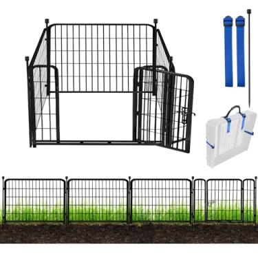 Imagem de ADAVIN Garden Fence with Gate 24in(H)×10 Ft(L) 4 Panels, Black Heavy Duty Iron Metal Animal Barrier Fence, Indoor&Outdoor Dog Playpen, Camping Fence, No Dig Garden Border Fencing for Yard.