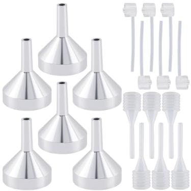 Imagem de GORGECRAFT 6 peças Platina mini funil de alumínio funis de óleo essencial de metal 6 peças transparente dispensador de perfume ferramenta de transferência pequena pipeta para enchimento de frascos