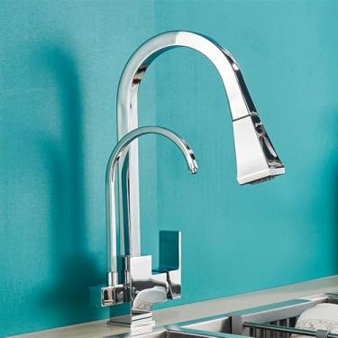 Imagem de Torneira de cozinha preta fosca com filtro, rotação de 360 graus, guindaste de água quente e fria para torneiras de água potável de cozinha, cromado