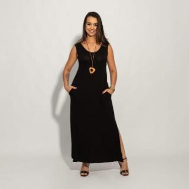 Imagem de Vestido Regata Liso Longo com Fenda Lateral e Bolso-Feminino