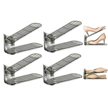 Imagem de Uni HIMO Organizador de compartimentos para sapatos, empilhador de sapatos transparente, suporte de sapatos de nível ajustável, economia de espaço de armazenamento para exibição de tênis (cinza