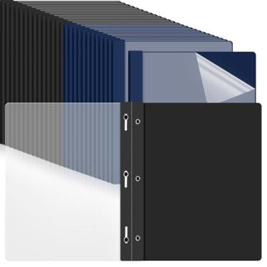 Imagem de Feifeiya Pacote com 48 capas de plástico para relatórios com 3 pontas, pastas de apresentação a granel, capacidade para 100 folhas, capas frontais transparentes para apresentação de documentos,