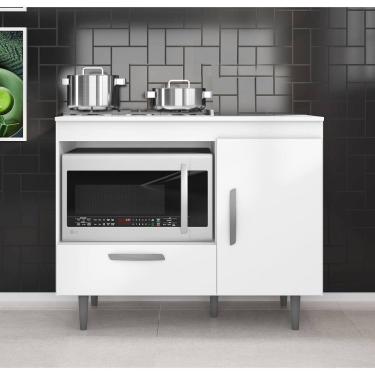Imagem de Balcão para Cooktop Alecrim 4 Bocas 105cm 1 Porta 1 Gaveta com Nicho p/ Forno ou Microondas - Branco Poliman
