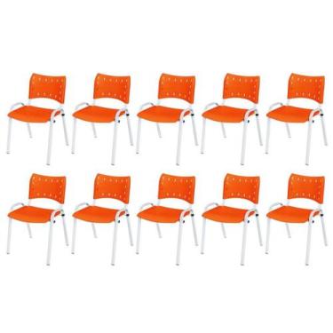 Imagem de Cadeira Iso Base Branco Escola, Escritório Laranja Kit 10 Un - LAURALA