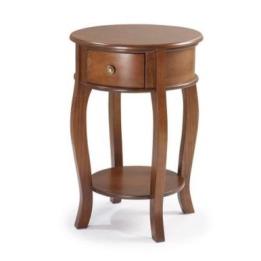 Imagem de Mesa de Canto Redonda de Madeira Antique com 1 Gaveta - M51035 - Linz,