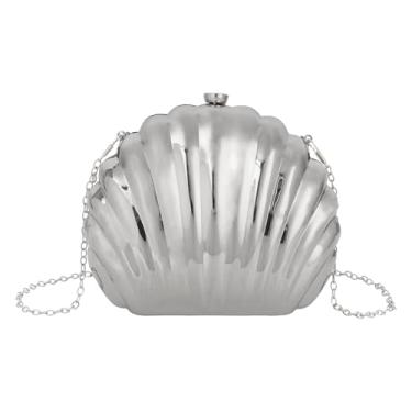 Imagem de Quniko Bolsa feminina para noite bolsa de mão de acrílico em forma de concha bolsa transversal bolsa de corrente, 08281 Prata