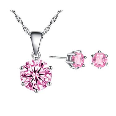 Imagem de Colar Zhang Trading Co., Ltd. banhado a ouro 18 K multicolorido corte redondo CZ + conjunto de brincos de pino rosa