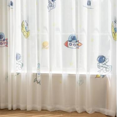 Imagem de Cortinas transparentes de astronauta de desenho animado para quarto de crianças, berçário, estampadas, planetas, padrões de voile, cortinas de tule para quarto, sala de estar, filtragem de luz,