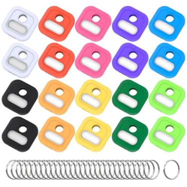 Imagem de ttstar Capas para chaves, identificadores de etiquetas de silicone duráveis, etiquetas quadradas de 2,5 cm para chaves padrão de 0,9 a 1,05 polegadas, chaveiro codificado por cores com anel e janela