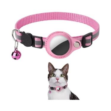 Imagem de Coleira De Nylon E Couro Resistente, Compatível Com O Rastreador AirTag, Anti Perda, Fivela De Segurança E Sininho Para Animais Pequenos - DAZZELI (ROSA)